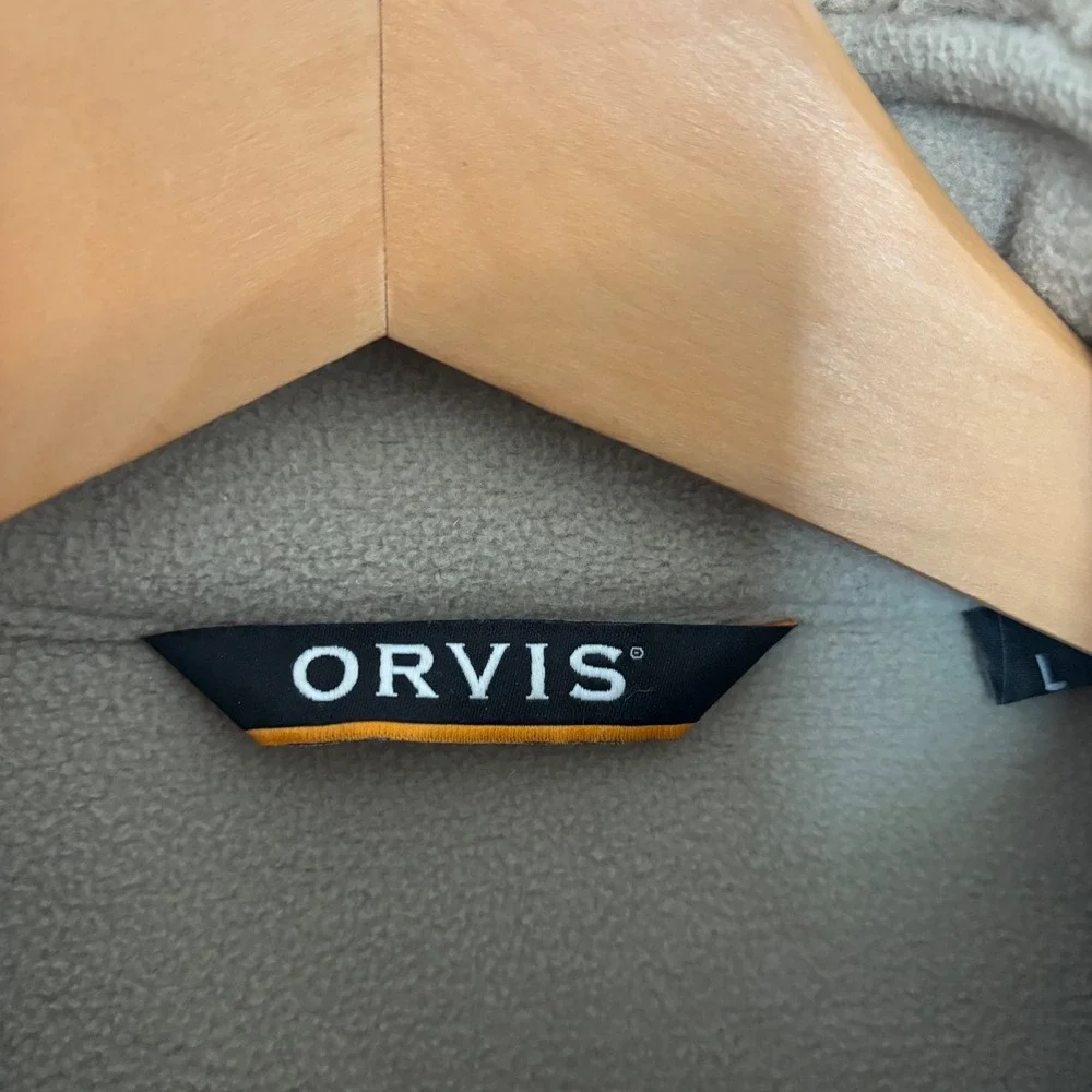Orvis Mens Sherpa Fleece Vest Tan Beige Rust Red Full Zip Mock Neck Large